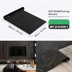 1/2 Roll Marble Design PVC Floor and Wall Tiles | Self-Adhesive Peel and Stick Floor, White/Grey/Black Marbleile Design, Wooden Floor, Peel and Stick Vinyl Flooring for Bathroom, Kitchen, Bedroom, Living Room - Home Decor Decorative Tiles