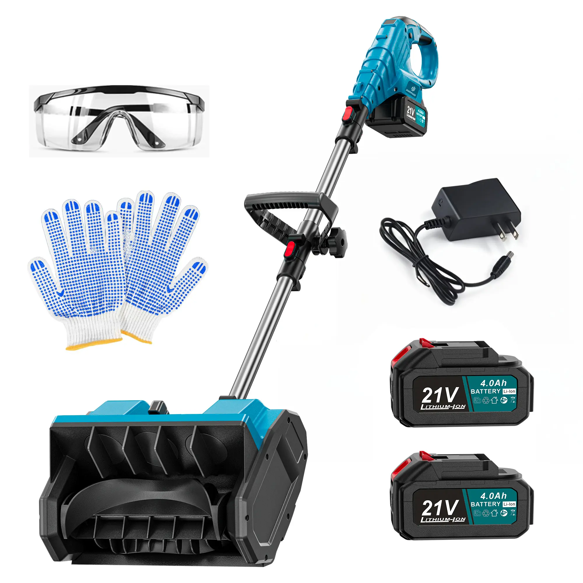 ZEEKMUSS 21V Cordless Snow Shovel Set, 13 Inch Brushless Electric Snow Blower, 2* 21V Li-ion Battery Pack With Adjustable Handle And Safety Switch, Suitable For Driveways, Patios And Sidewalks.