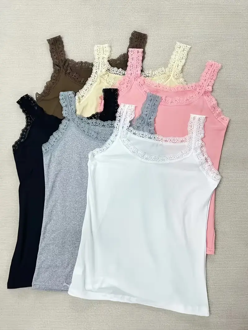 6pcs Lace Stitching Elegant Multi-Color Group Camisole Basic Versatile Casual Vest Folding Wear Preferred