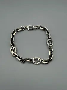 Pre-owned GUCCI Interlocking GG Bracelet In 925 Sterling Silver