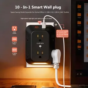 Surge Protector Outlet Extender with Night Light, 6 Outlets & 4 USB Ports (2 USB-C), USB Power Outlet, Multi-Plug Wall Socket for Home Office Dorm