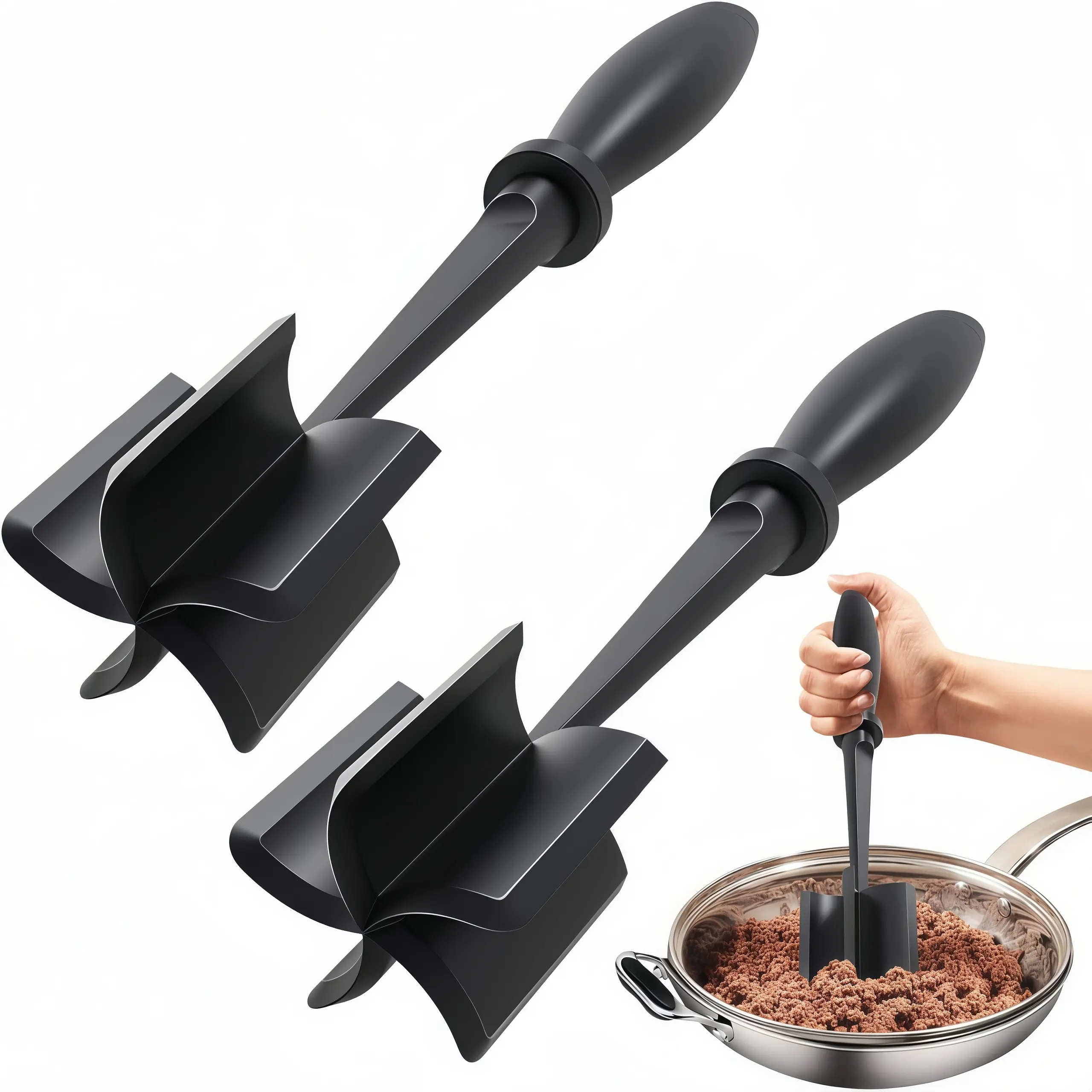 LMMAKE Upgrade Meat Chopper, Durable Cooking Tools, Multifunctional Non-Stick Heat-Resistant Kitchen Utensil for Hamburger Ground Beef Seasoning Mixing, Black, Smooth Operation, Easy Cleaning