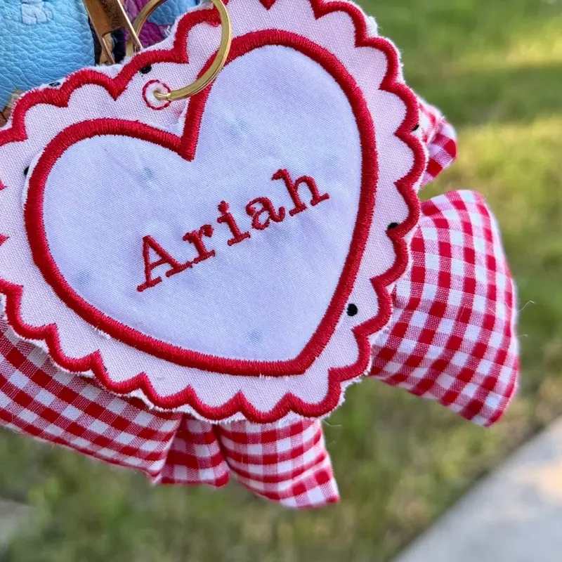 Custom Name Heart Keychain | Embroidered Bag Tag | Personalized Purse Charm