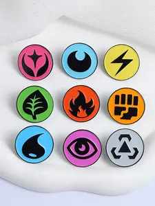 9PCS AnimeTrading Card Game Type Enamel Pin  Nine Classic Core Element Symbols Fighting Grass Fire Dark Normal Fairy Water Psychic Electric Brooches High Quality Durable Alloy Pins Backpack Jacket Decoration Jewelry Gift for Fans Friends