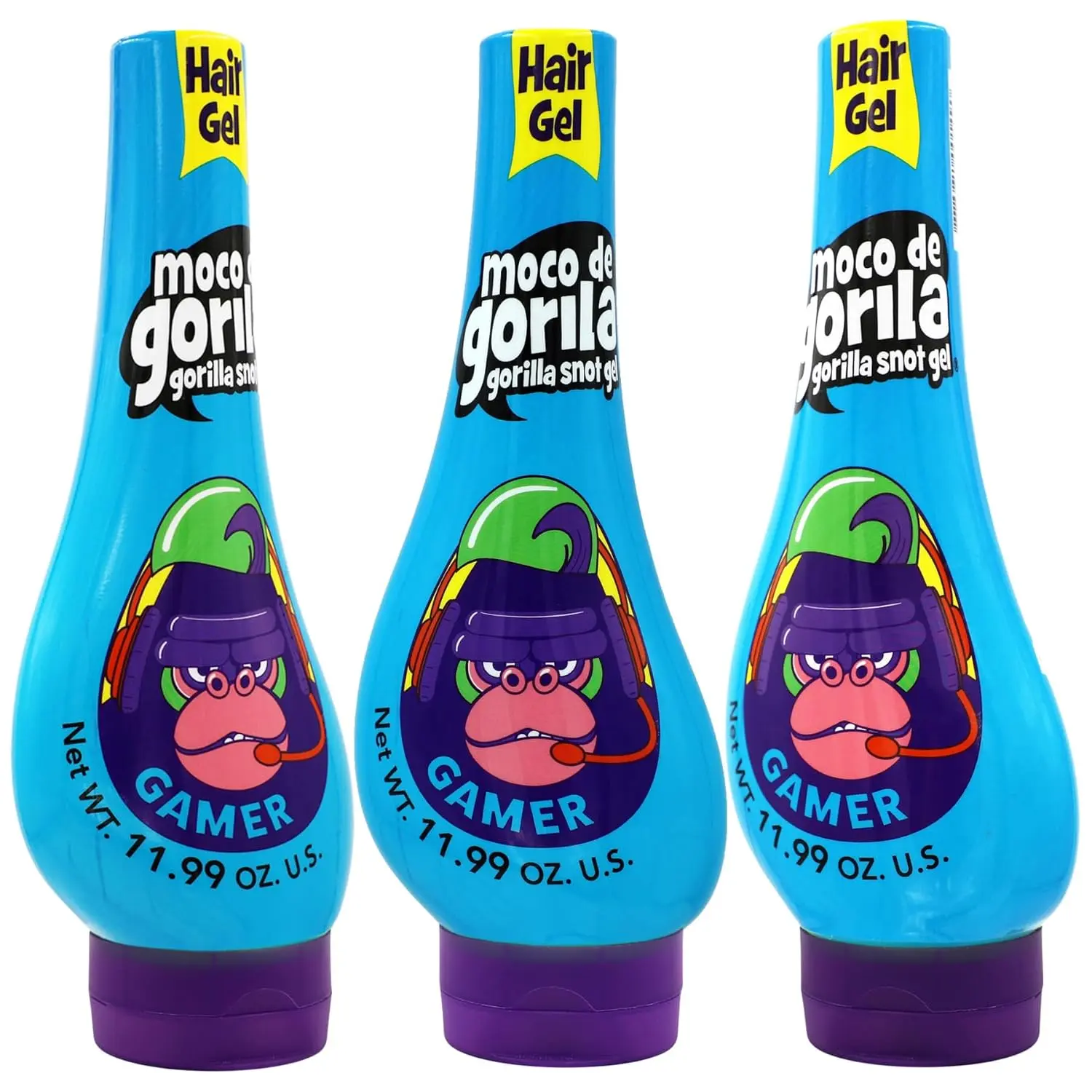 Moco de Gorila Gamer, Hair Styling Gel, Long-Lasting Hold, Reactivatable with Water, 3-Pack of 11.92 Oz Each, 3 Bottles.