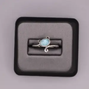 Sterling Silver Stone Ring - Larimar Cat