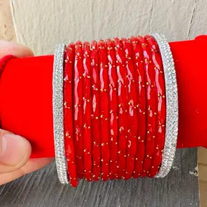 Size 2/6,2/8,2/10 Kaanch bangles/chura in Cherry Red for any outfit 12 piece