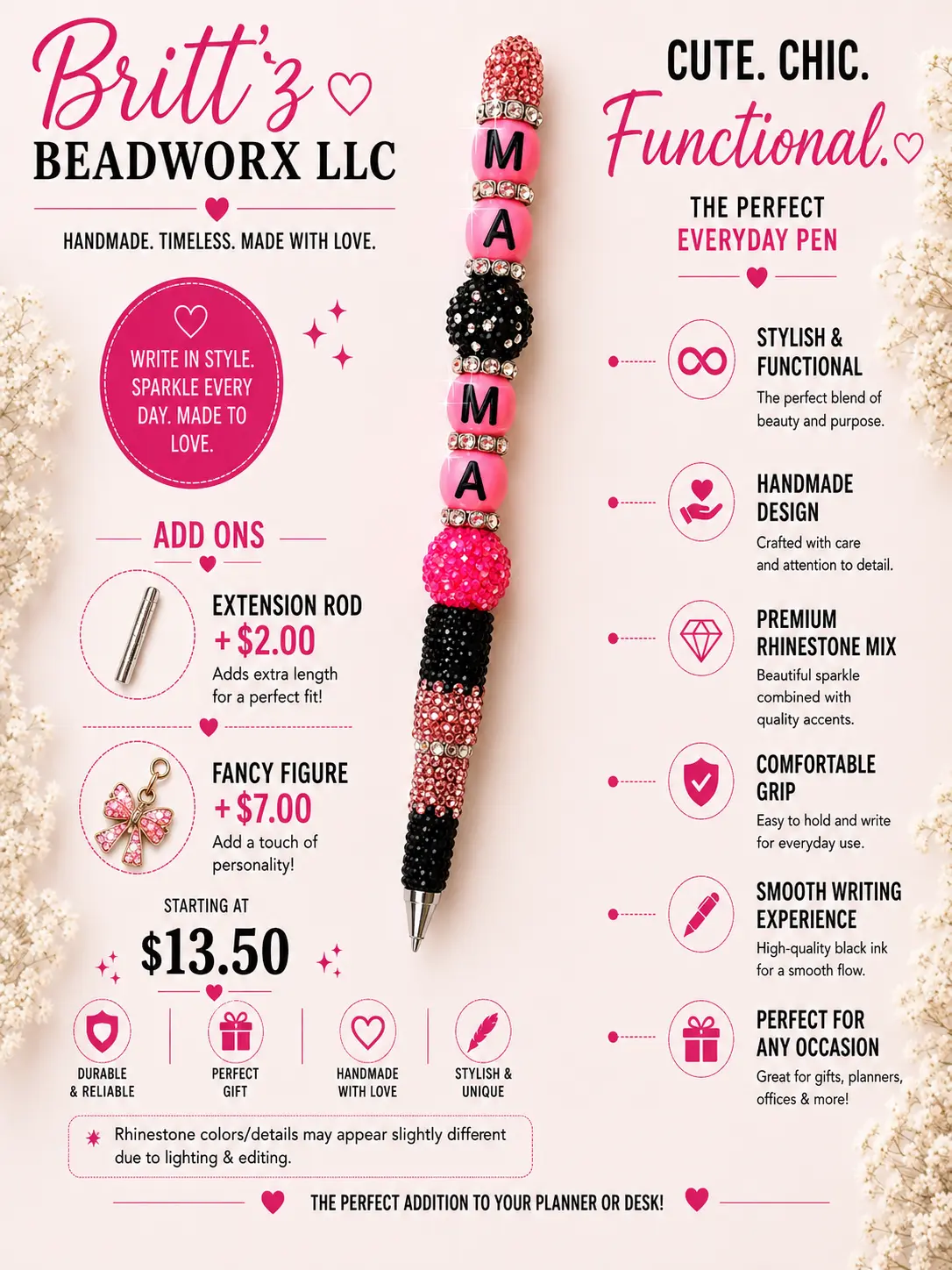 Custom Rhinestone Aesthetic Pen - Available Exclusively for Live-Stream Orders, Aesthetic Pens