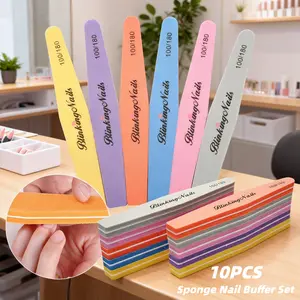 10PCS Colorful Sponge Nail Buffer Set – Double-Sided 100/180 Grit Files for Shaping & Shining Nails, Washable Reusable Manicure Tools for DIY Nail Art or Salon Care