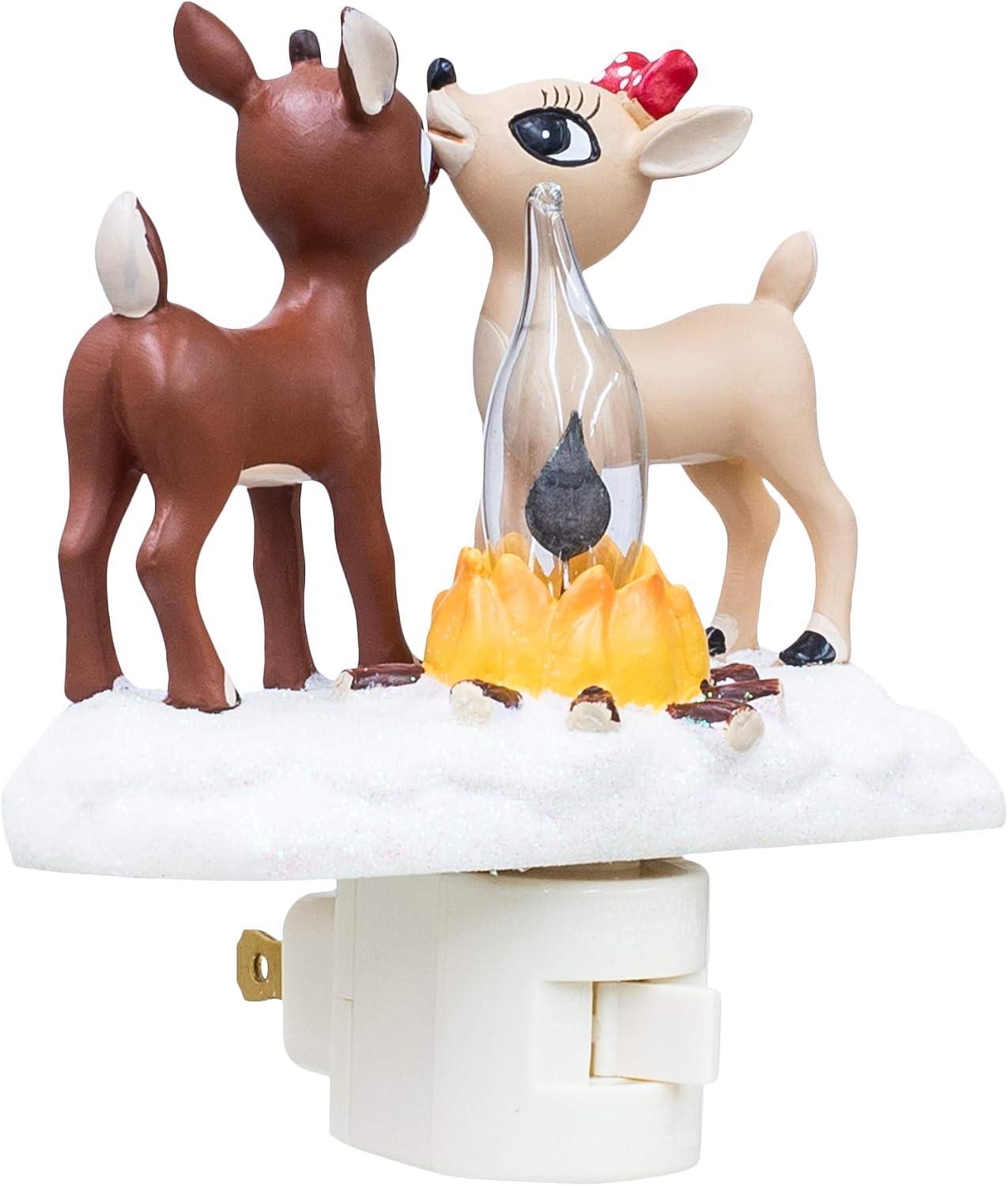 Rudolph Red-Nosed Reindeer Plain Night Light with Flame Flickers, 5.25 in Christmas Party Festive Decor for Home Supplies