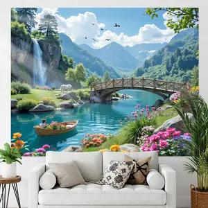 1PC,2D Flat Dreamy Landscape Waterfall Flower Scene Door Banner, Festival Decoration Tapestry, Bedroom & Living Room Scene Arrangement, Natural Scenery - Themed Door Curtain, Create Warm Festival