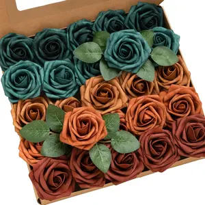 Artificial Flowers, 25Pcs 3" Roses in Teal Shades, Realistic DIY Foam Floral Decor for Wedding Bouquets/Centerpieces, Outdoor Party Backdrops, Room/Table, and Garden/Pot Decorations