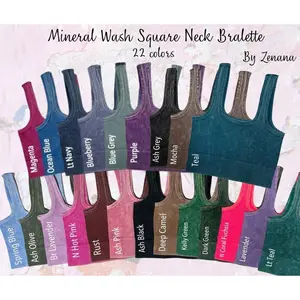 Ribbed Cropped Square Neck Mineral Washed Bralette by Zenana 6138, Stretchy, Wide Strap, Comfy Soft Nylon, Womenswear Crop Top Brami Chic Summer