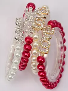 Pearl Rhinestone Love Bracelet 4PC Set