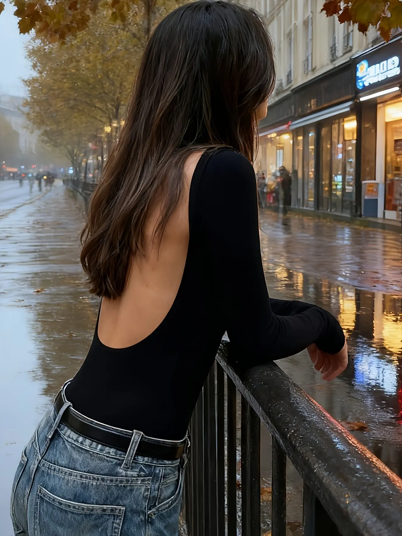 Women's Spring Summer Solid Color Tight Fit New Fashion Sexy Long Sleeve Backless One-Piece Top, Trendy Ladies' Clothing