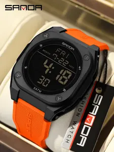 SANDA Men's Sports Watch Digital Wristwatch Fashion and Leisure Men's LED Single Display Night Light Waterproof Multi functional Timing Electronic Watch Best Gift+BOX Waterproof Multifunctional Watch
