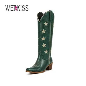 Wetkiss Star Embroidered Knee High Western Boots ,Stylish Cowgirl Design with Chunky Heel  ,Women's Shoes,Women's Boots  #TikTokShopHolidayHaul