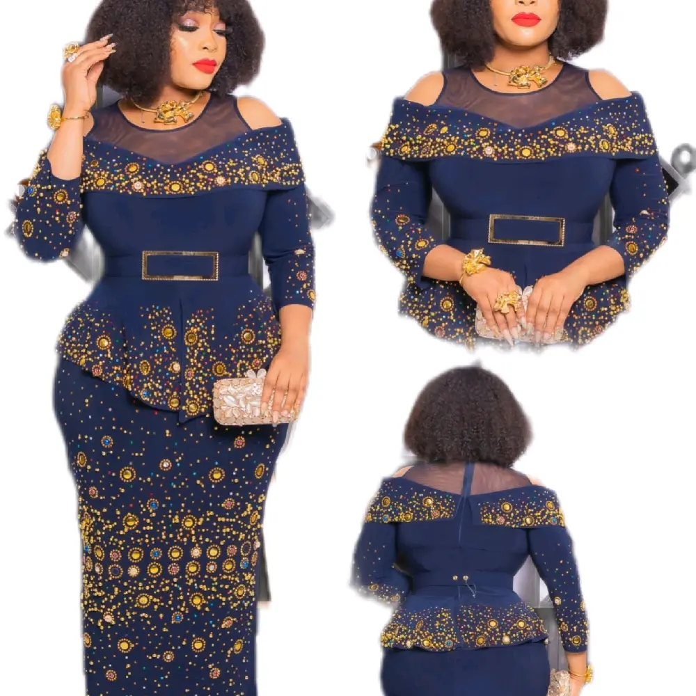 Elegant Unique Turkey Sparkling Dress with Cold Shoulder Design and Gold Accents for Special Occasions