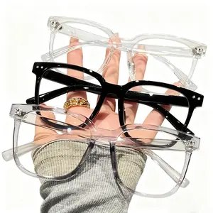 3 Pcs Unisex Square Frame Anti Blue Light Glasses Trendy Campus Style Face Slimming Optical Eyewear Clear & Black Frames Available Cute High-Quality Specs