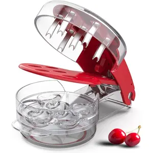 Cherry Pitter, Cherry Pitter Tool Corer Stainless Steel with Lock Design, Saving time and Enjoy Cherry Jam(Anti-juice Splash)-Red