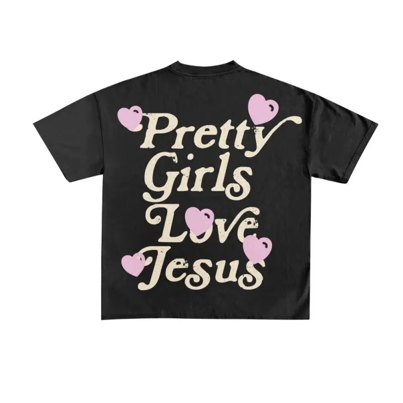 Womens Cotton Short Sleeve Graphic Tee Pretty Girls Love Jesus Faith Shirt Cute Pink Heart Print Casual Summer Outfit For Church Sunday Brunch Gifts,Men's,Regular,Fit Textured Knit Top,belle,princess,book tee,grade,,baby,dee,music,note,,shirts,m,everyday,