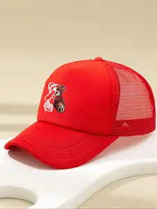Cartoon Bear Printing Baseball Cap, Graphic Trucker Hat, Casual Adjustable Size Mesh Splicing Breathable Fashionable Baseball Cap for Daily and Outdoor Vacation Sports Activities
