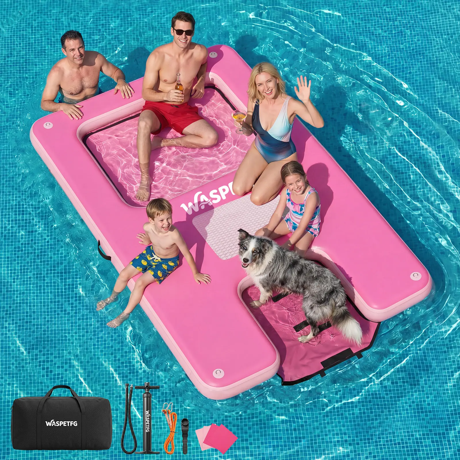 2026 New 8x8/10x6/10x10FT Circle/ H-Shaped/ Square Inflatable Water Hammock for Adults, Fun for Kids Ages 3+, Floating Raft Dock Platform with Mesh, Heavy Duty Water Float Dock for Lake, Beach, Summer Party, Inflatable Floater, Commercial-Grade Material,,