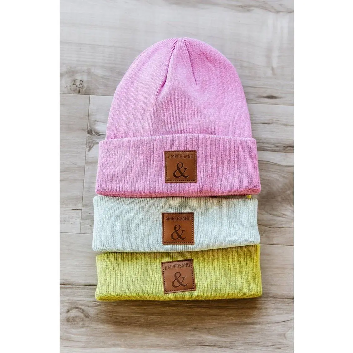 Cute Cuffed Beanie Hats 3-Pack in Sky Blue, Carnation & Lime, Soft Acrylic Knit with Vegan Leather Tag, 1 Size for Everyday Wear, Cute Beanie Hat, Fitted Hat Beanie
