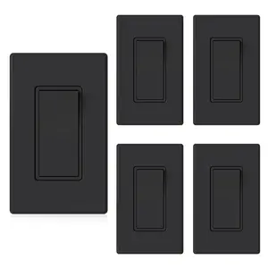 Matte Black 3 Way Decorative Light  with Plate, 15Amp, 120-277 , AC Rocker Paddle Wall  Replacement, Self-Grounding, Residential Grade, w/Wall Plate, UL Listed (5 Pack)