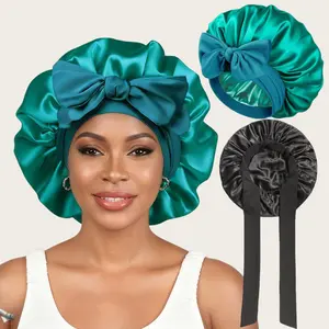 Silk Bonnet for Sleeping Women Adjustable Double Layer Satin Bonnet Reduce Friction Prevent Frizz Natural Curly Hair Ajustable Hair Bonnet for Curly Hair with Tie Band Shower Caps Black Haircare Machine Washable Heatless - Smooth