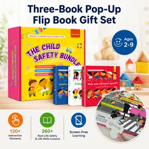 THE CHILD SAFETY BUNDLE – 3 Interactive Flip-Flap Toys Gift Set for Kids Ages 1–6 Educational Pop-Up Learning Toys on Safety Etiquette & Kindergarten Readiness Perfect Early Learning Gift Box for Toddlers & Preschoolers Board Game Blocks Bingo Set