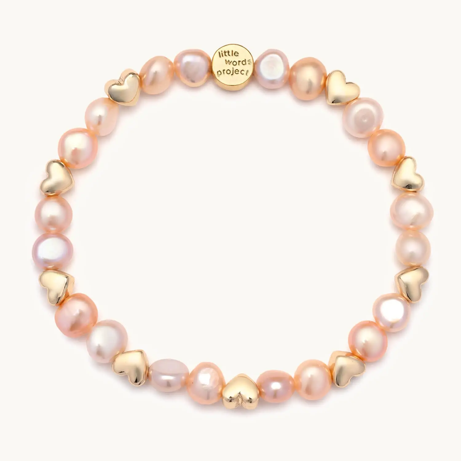 Little Words Project Blush Pink Coastal Heart Shaped Bracelet - XS Adjustable Beaded Design, Pearl/Shell Accents, Trackable ID, Beading Pattern, Multi-Size, Seaside Look, Kindness Theme, Female Anniversary Gift, Bracelet Stacking Accessory