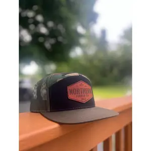 Camouflage Trucker Hat, 7-Panel Design with Leather Patch