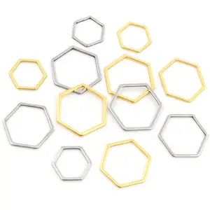 20pcs 3 Size Polygon Charm Gold Stainless Steel Pendant Open Bezels Hollow Pressed Resin Frame Mold Bezel DIY Jewelry Making