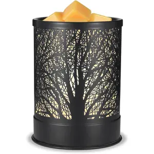 Metal Wax Melts Warmer, 2-in-1 Electric Scented Candle Wax Melter and Cubes,  Essential Oil Burner for Home Decor Office and Bedroom, with LED Light (Black Tree)
