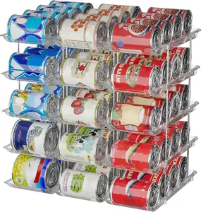 3-Layer Transparent Stackable Space-Saving Rectangle Plastic Movable Can Storage Rack Set, No-Drilling Household Kitchen Organizer, Pantry Shelf