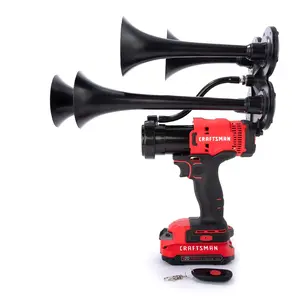 Craftsman Quad Impact Train Air Horn - 20V Cordless, 140+ dB Output, Four Metal Trumpets, Wireless Remote, Hand-Assembled in USA, Durable, Portable, Handheld