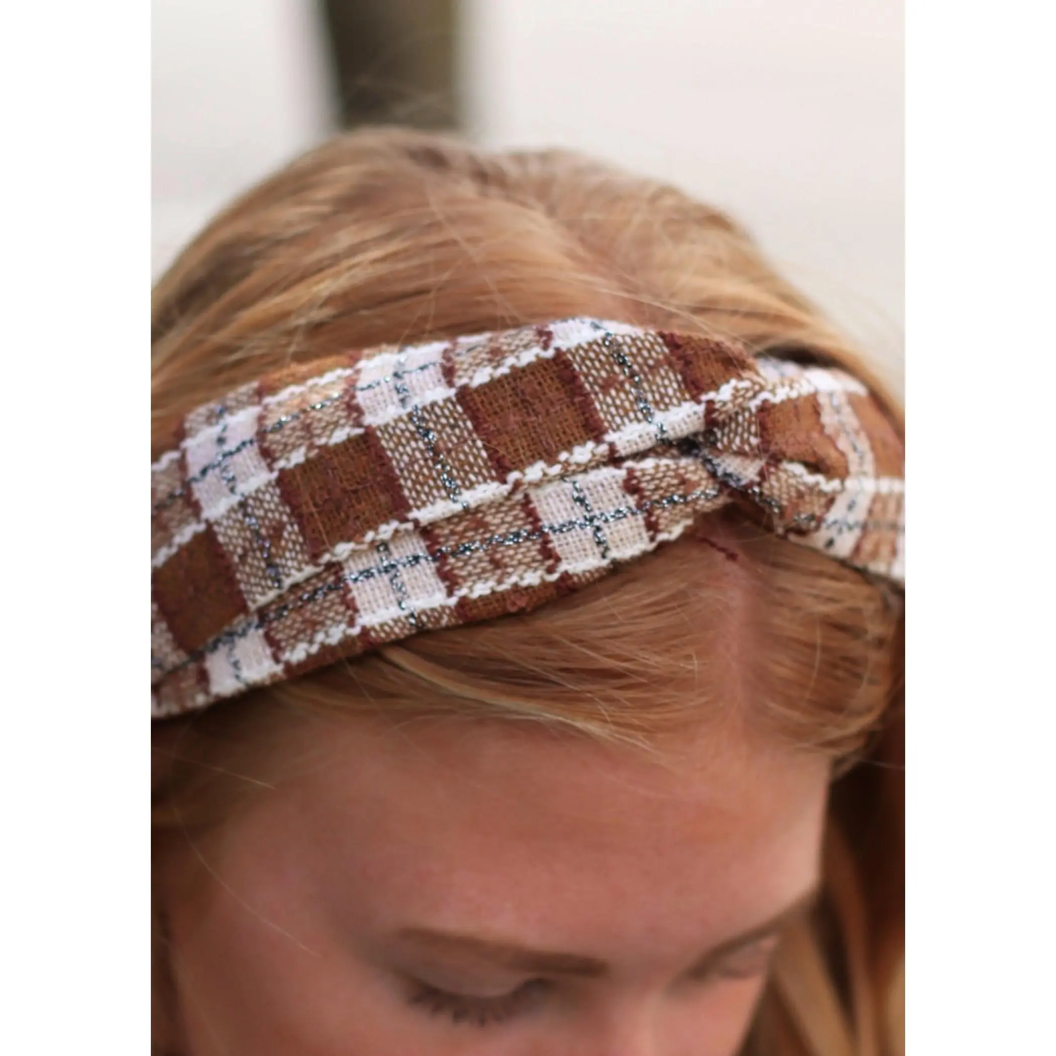 CLEARANCE FINAL SALE Knit Plaid Twist Headband