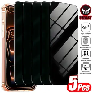 5Pcs Privacy Tempered Glass Screen Protector Compatible With IPhone 17 Pro Max 16 15 14 13 12 11 X XR XS Max , Full Coverage, 9H Hardness, Touch Sensitive, Scratch Resistant, Easy Installation, No Residue, Glossy Finish