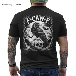 Black Crow, F-Caw-F Funny  moon Gothic Adult Humor ON BACK T-Shirt menswear graphic