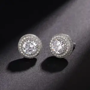 Women's High-Quality Round Cut Cubic Zirconia Halo Stud Earrings, Fake Diamonds Earrings, Stylish Costume Jewelry Perfect for Birthday Gifting