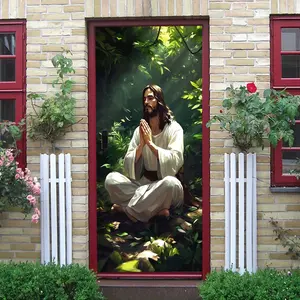 2pcs Jesus Wall Stickers, Religious Theme Holiday Decorative Stickers, Self-Adhesive and Removable Door Decals, Scene Decoration for Parties and Shop Windows, Christian Holiday Supplies