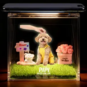 Personalized Pet Memorial Gift Holographic Digital Display Box, Custom AI Animated Pet Photo Frame for Dogs and Cats, Suitable for Bedside Decor and Heartfelt Sympathy Gifts for Grieving Pet Owners