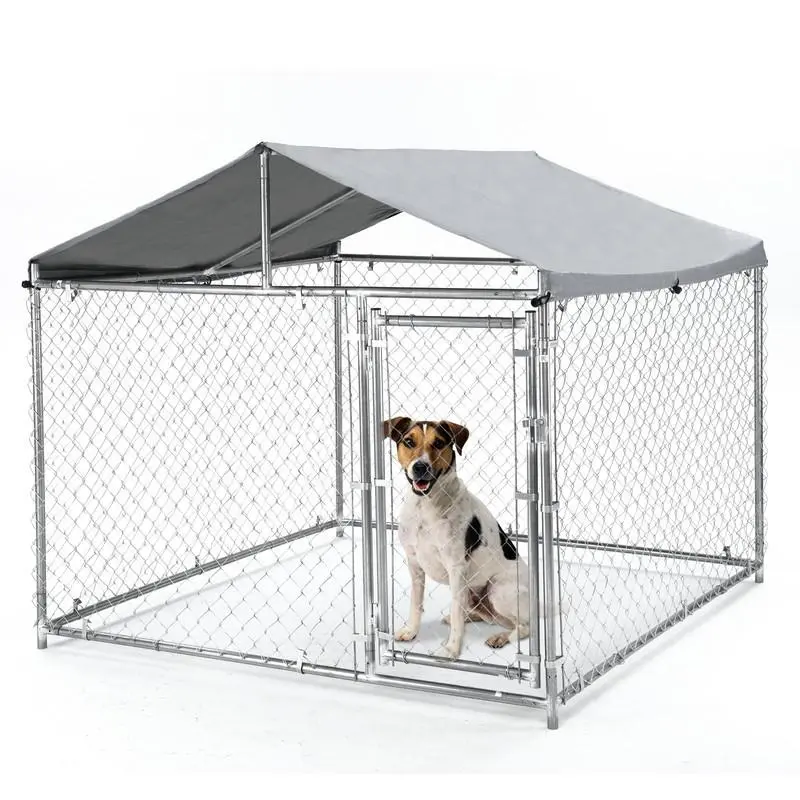 Large(51-75 Pounds) Large Indestructible Steel Dog Crate - Escape-Proof Kennel w/ 360 degree Wheels and Top Opening Removable Tray for Medium/Large Dogs Silver