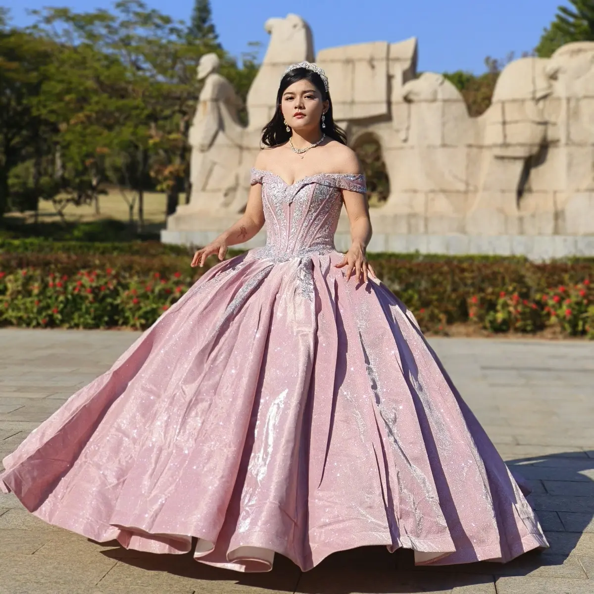 NO.36 Quinceanera Ball Gown Dress D.ROSE Color Mexican Sweet 15 Formal Party Dress for Special Occasions
