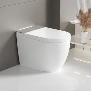 Donext Modern Integrated Smart Toilet with Auto Open/Close Lid Temperature Heating Seat Instant Warm Water Cleaning Automatic Flushing Remote Control & Foot Sensing Flush