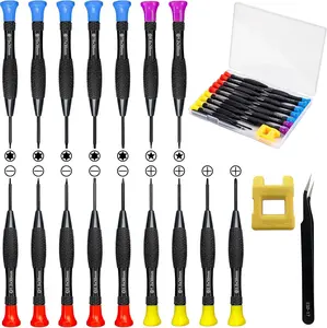 Summer Gift 18PCS Mini Precision Screwdriver Set With Case, Magnetic Small Flathead Phillips Pentalobe Torx Star Screwdriver Set Kit and Tweezers for Repairing Computer Eyeglass Phone Watch