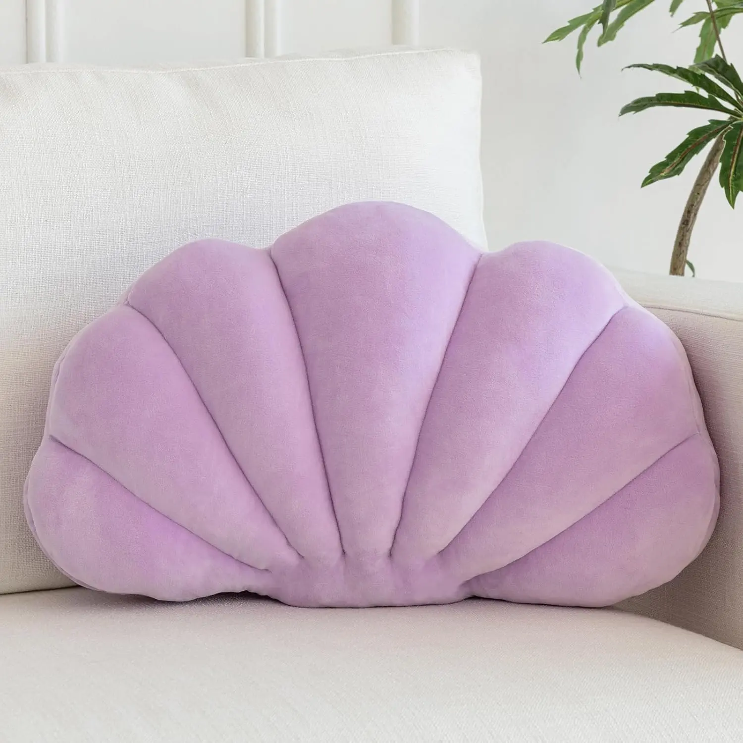 Shell Pillow, Shell Shaped Decorative Throw Pillows with Velet for Couch Bed, Cute Seashell Beachy Room Decor Aesthetic Throw Pillows for Bedroom Living Room(13x10 Inches, Lavender)