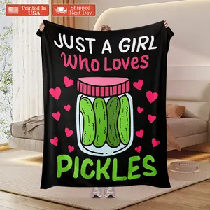 Festive Jelly Pickle Fleece Blanket Just A Girl Who Loves Pickles Blanket: The Viral Pickle Lover Throw Blowing Up TikTok, Ultra Soft Plush Fleece Blanket Printed In USA For Pickle Obsessed Foodies & Meme Fans