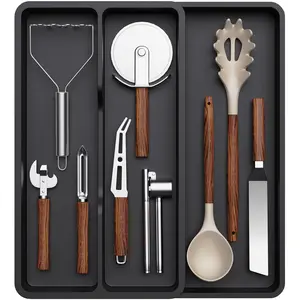 Lifewit Utensil Drawer Organizer, Expandable Cooking Silverware Tray with Plastic Spatula Tools and Gadgets Storage Divider
